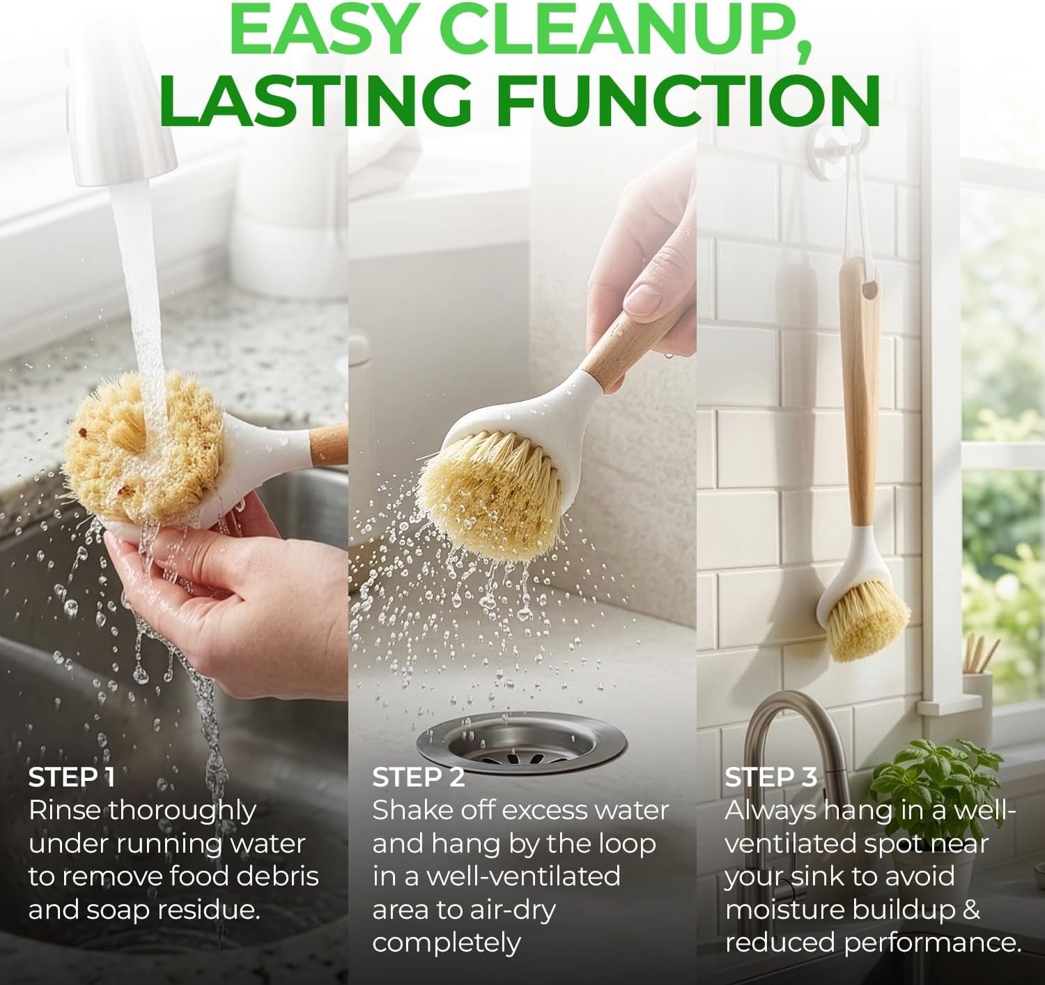 Wood Handle Kitchen Cleaning Brushes for Dishes, Pots and Pans Daily Washing