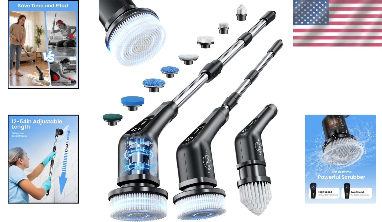 8 in 1 Electric Spin Scrubber with Fast Charging and Long Battery Life for Home