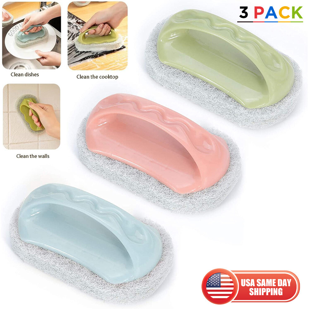 3Pcs Kitchen Clean Sponge Bathtub Pool Scrub Brush Strong Scouring Dish Washing