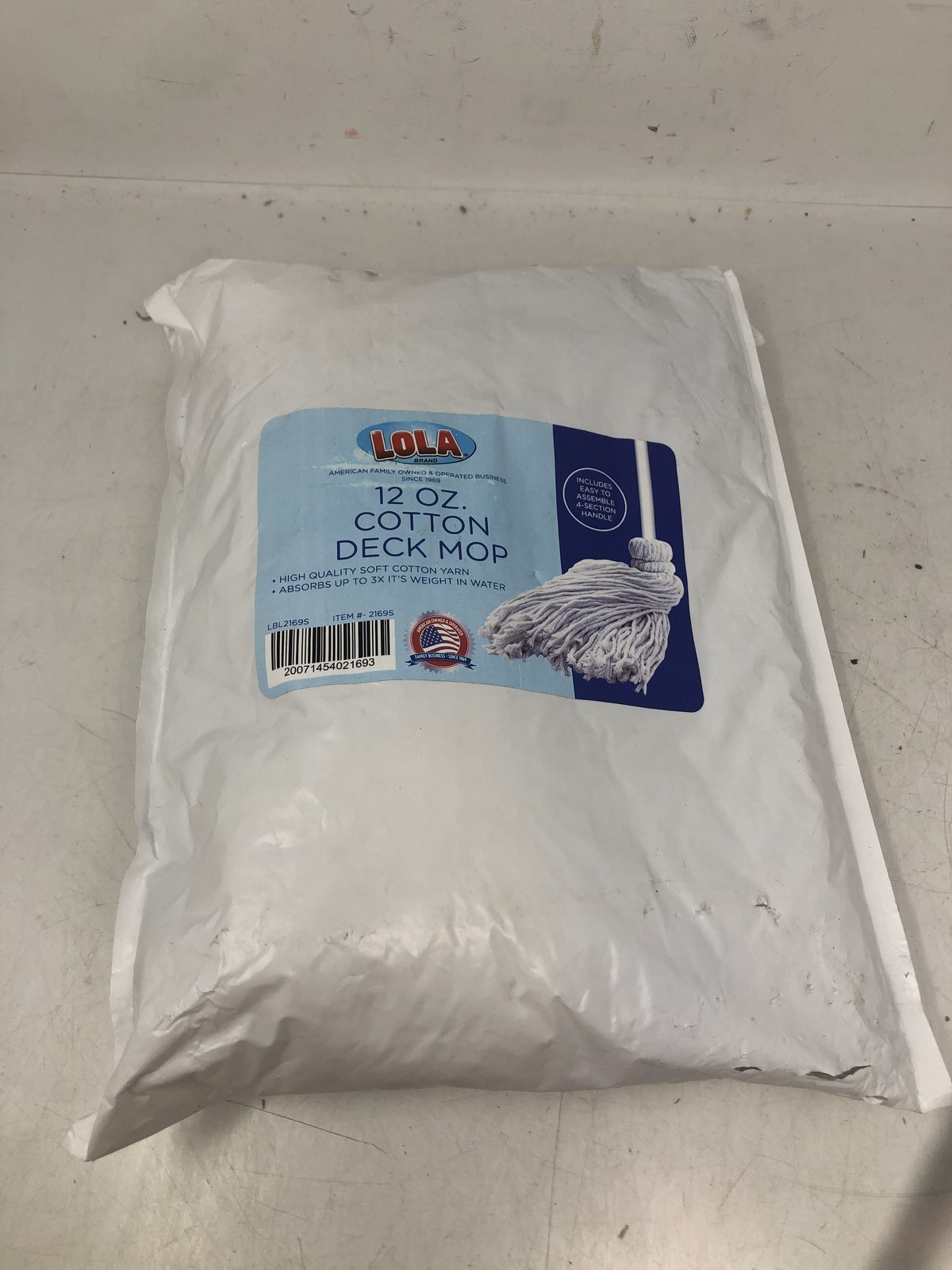 LOLA Products 12 Oz Cotton Deck Mop 4 Section Handle Qty1