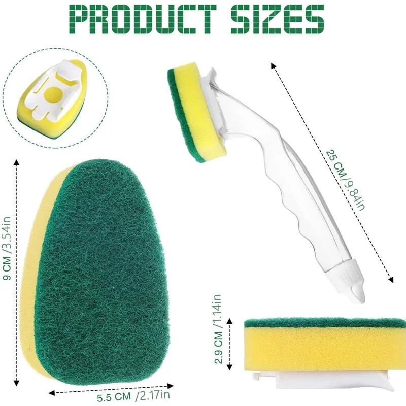 25Cm Detachable Sponge Cleaning Brush – Refillable Dish Scrub with Handle
