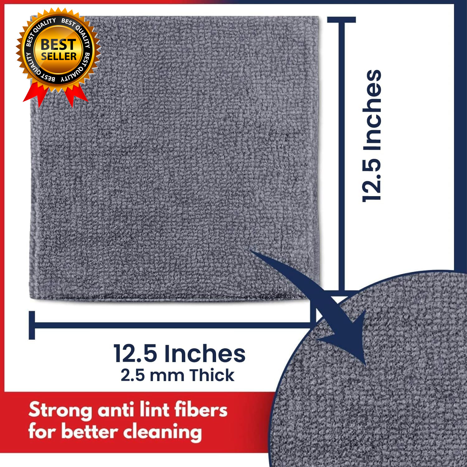 Microfiber Cleaning Cloth Grey 12 Pcs (12.5″X12.5″) High Performance 1200 Washes