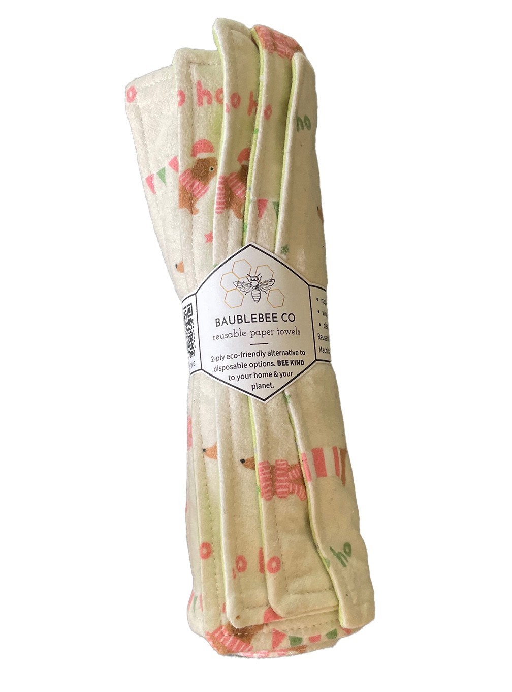 Baublebee Co Reusable Paper Towels, Roll of 6, Christmas Dachshund Print