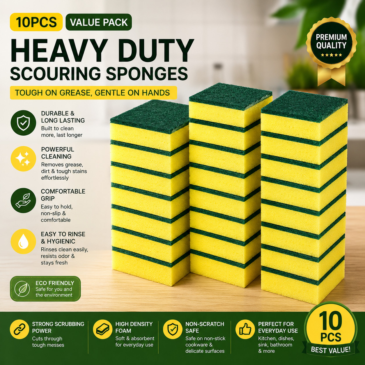 10Pcs Kitchen Dish Scrubber Sponge Scouring Pad Reusable Pot Rust Remover