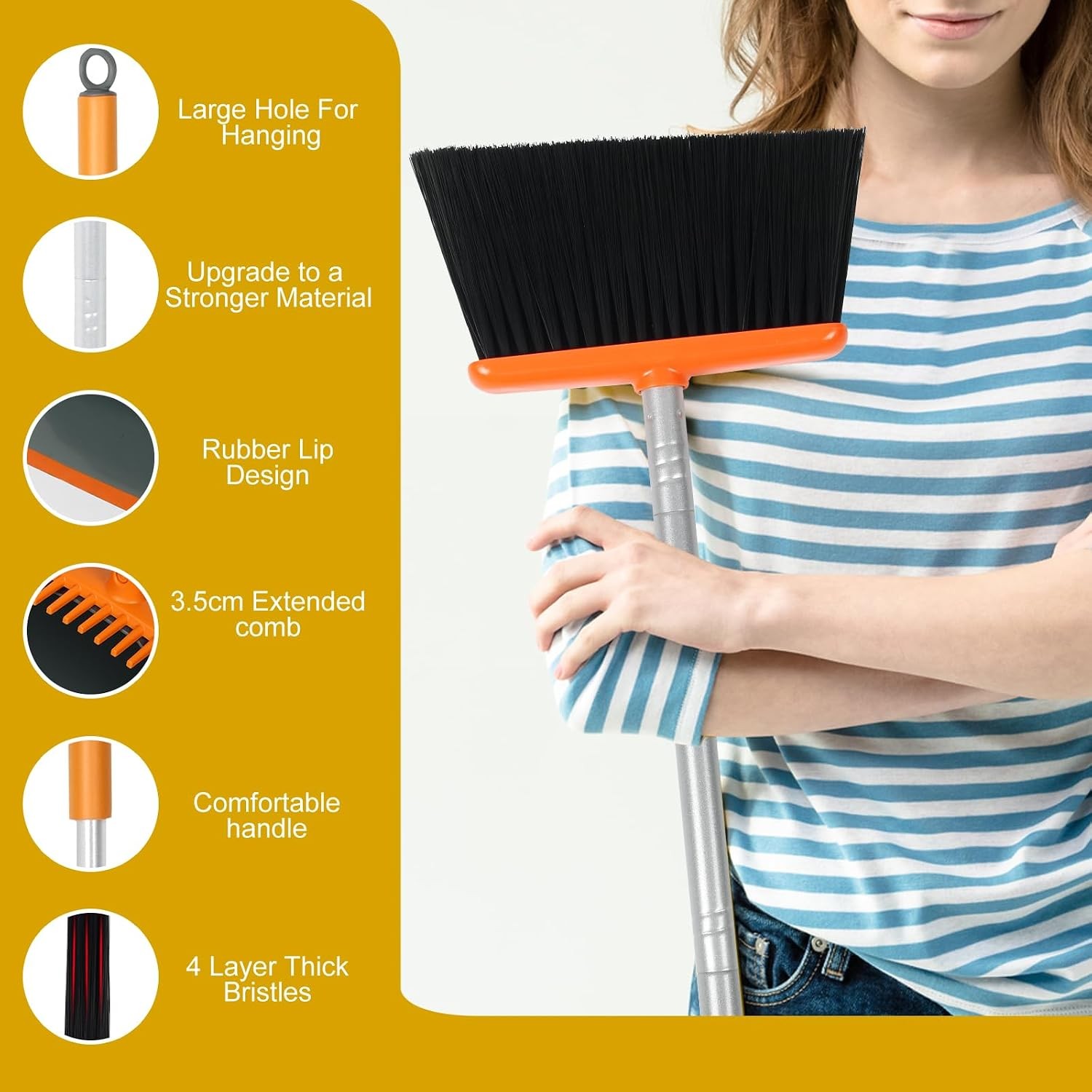 Broom & Dustpan Set W/ 54 Inch Long Handle Perfect Dust Pan & Brush Combo Home