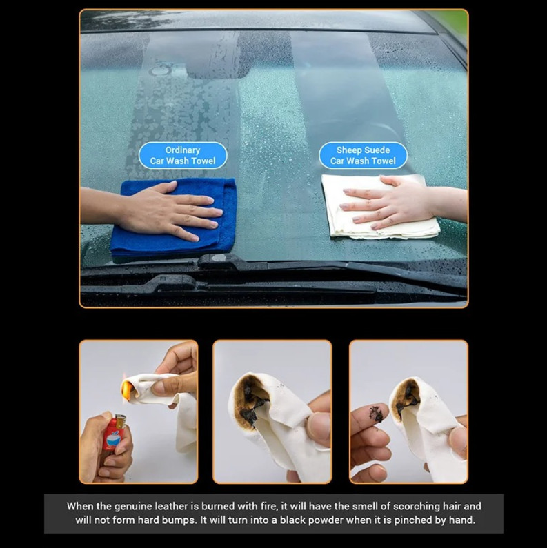 1pc Natural Chamois Sheepskin Car Wash Cloth Ultra Absorbent Cleaning Towel