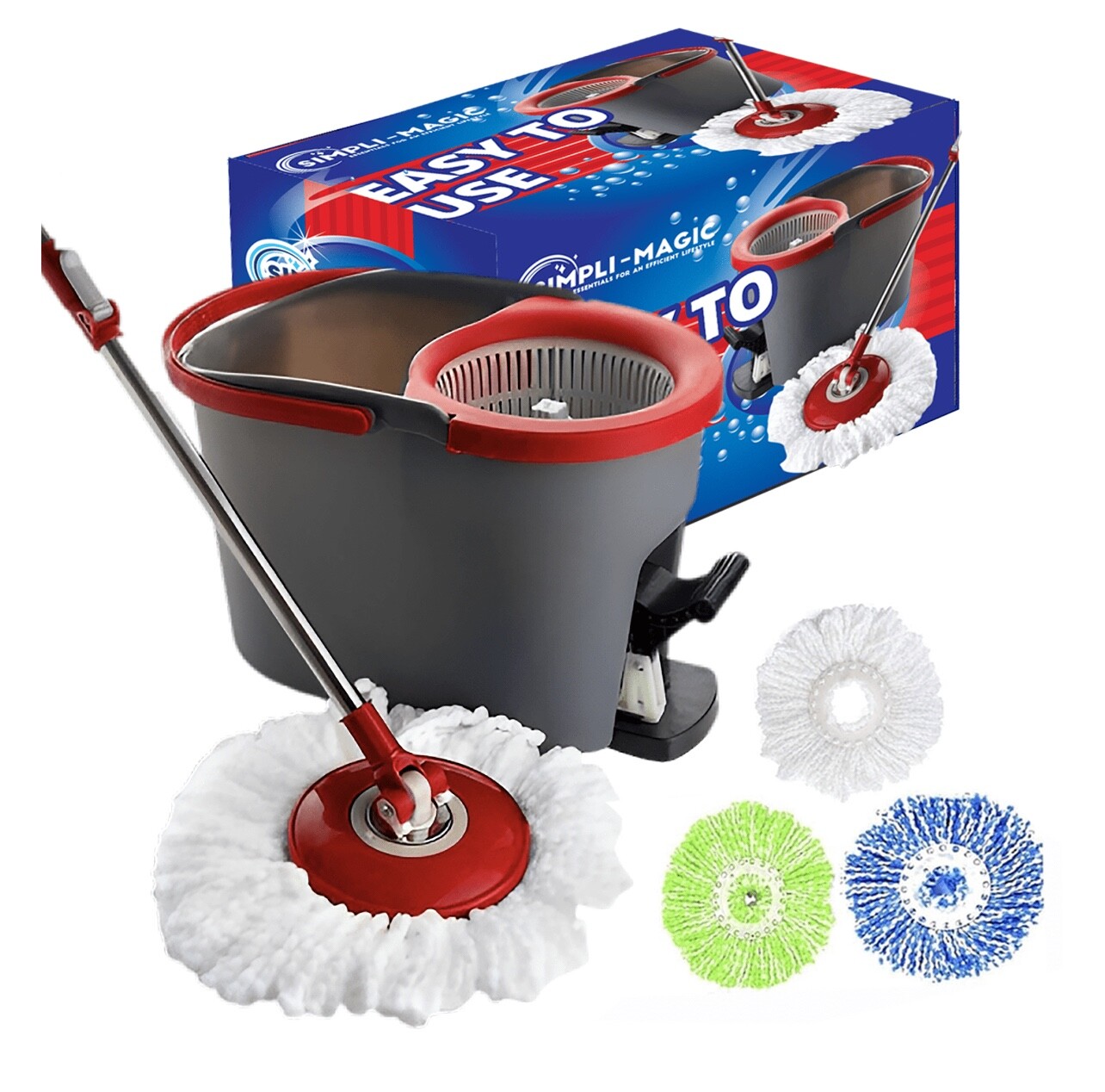Simpli-Magic 360 Spin Mop and Bucket with Foot Pedal and Soap Dispenser & 3 Micr