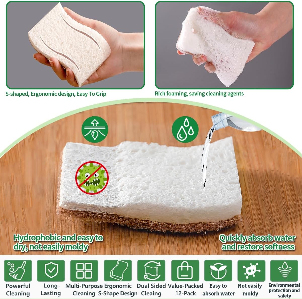 Sponges Kitchen Natural Dish Sponge Plant-Based Biodegradable Compostable