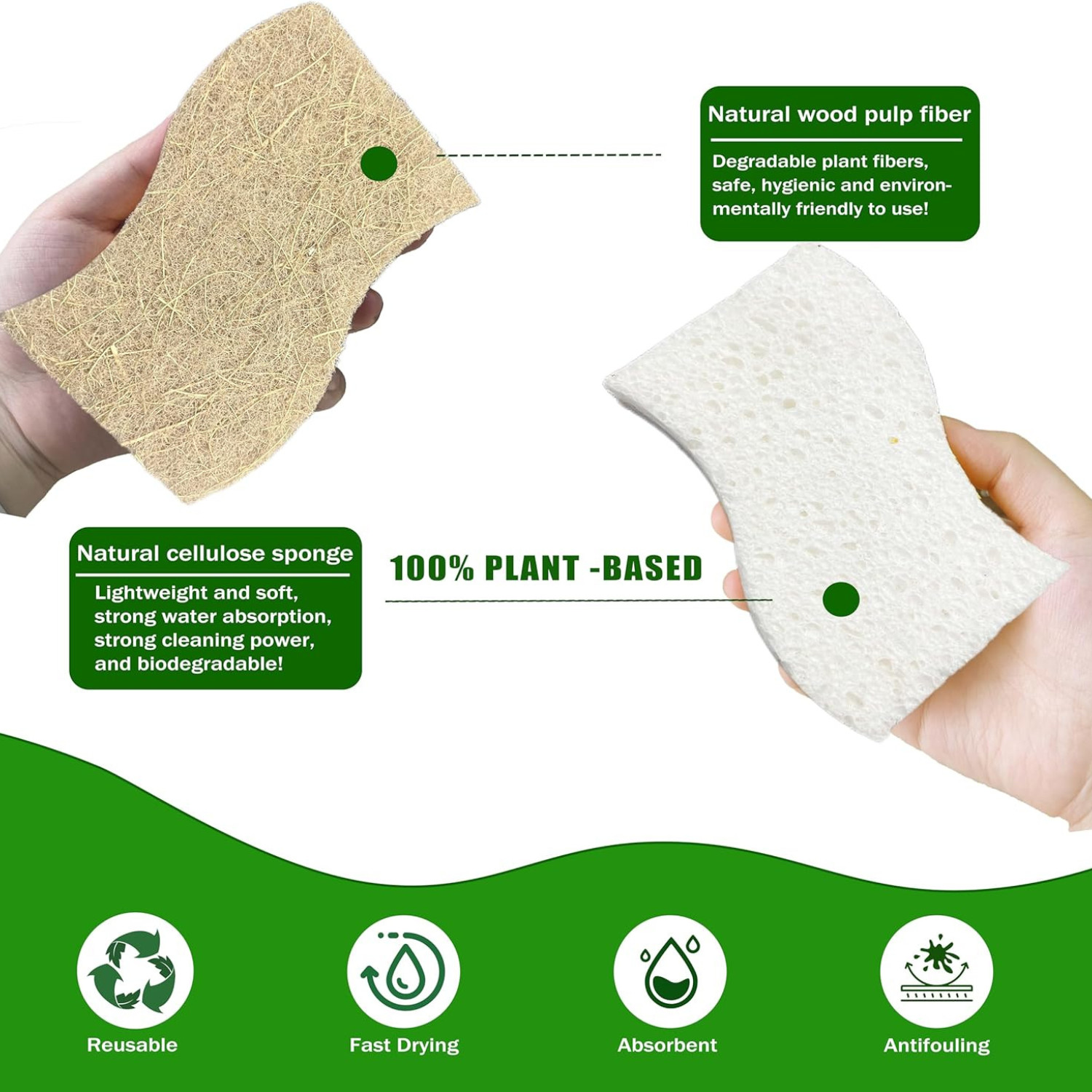 Eco Friendly Biodegradable Kitchen Sponges 12 Pack – Natural Compostable