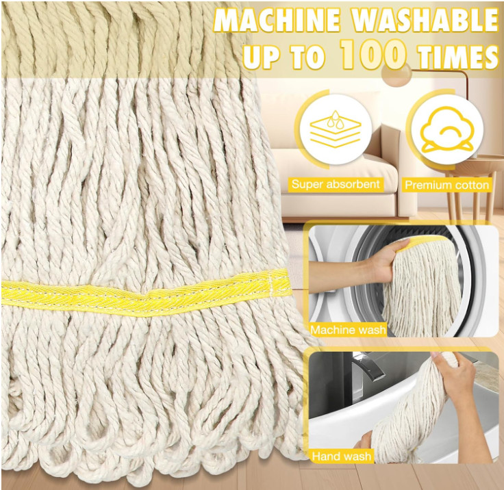 Mopa industrial de algodón con mango largo para hogar, garaje y almacenes