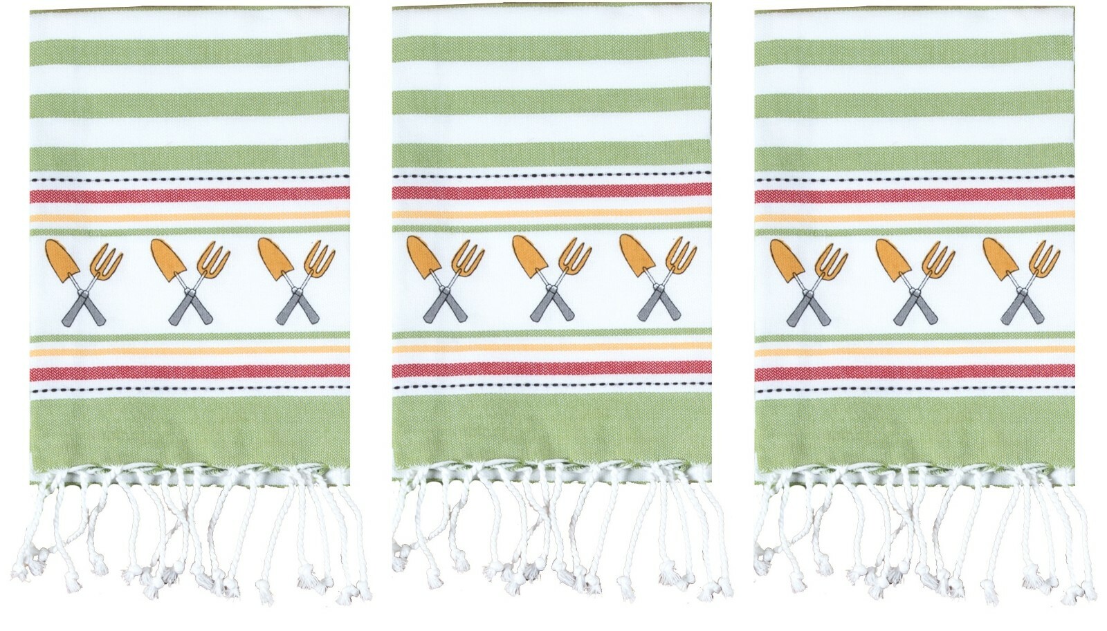 Kay Dee Design Fouta Towel Sage Green Gardening Tools Striped 20 by 30 inch 3pc