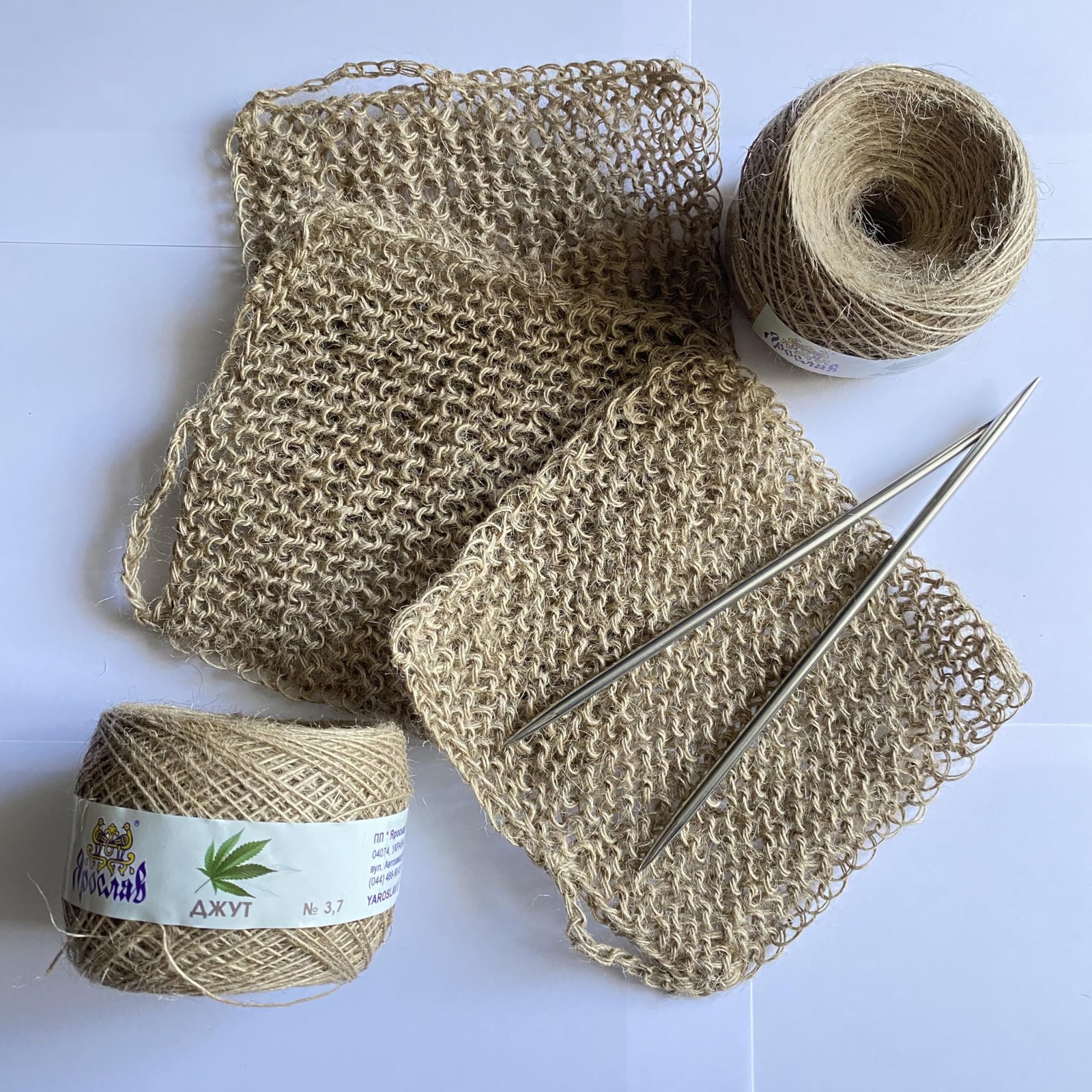 Eco-Friendly Hand-Knitted Hemp Dish Rags Pack of 3 Reusable Zero Waste Beige …