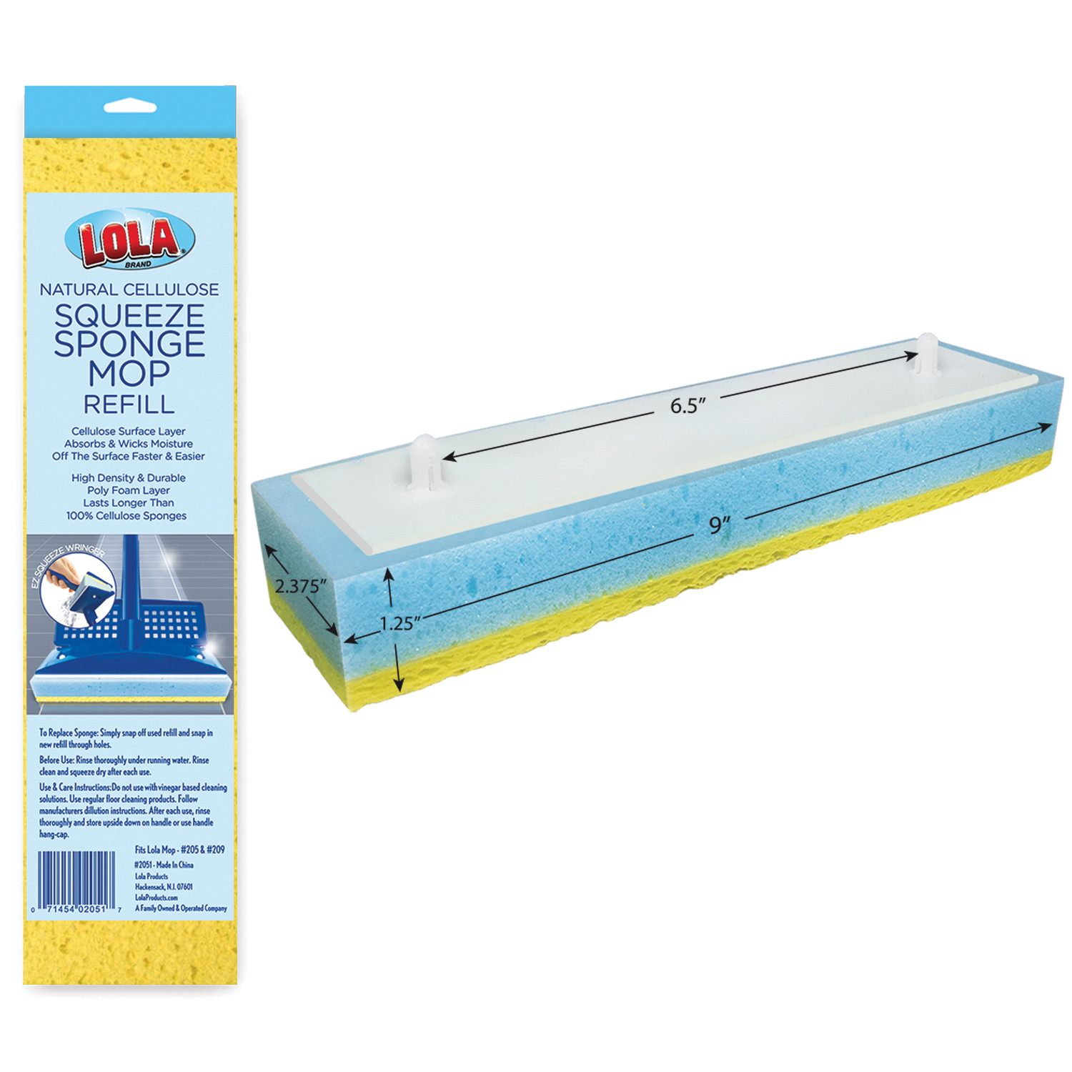 Squeeze Sponge Mop Refill -w/ Foam & Cellulose Layer -Only Fits LOLA Mop