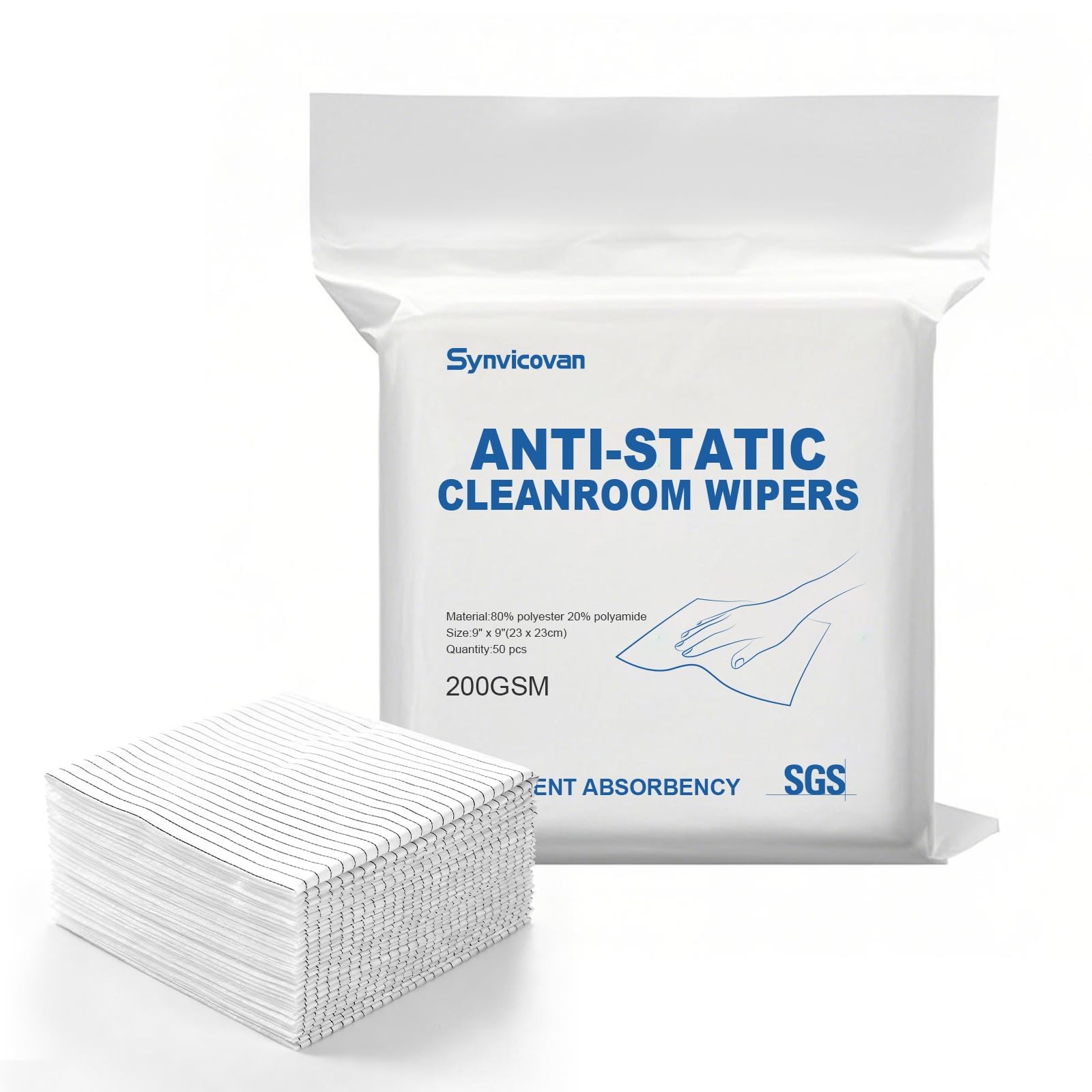 Anti-Static Microfiber 9″x9″(50 Pcs,Class 100, 200GSM) Lint Cloths Reusable S…