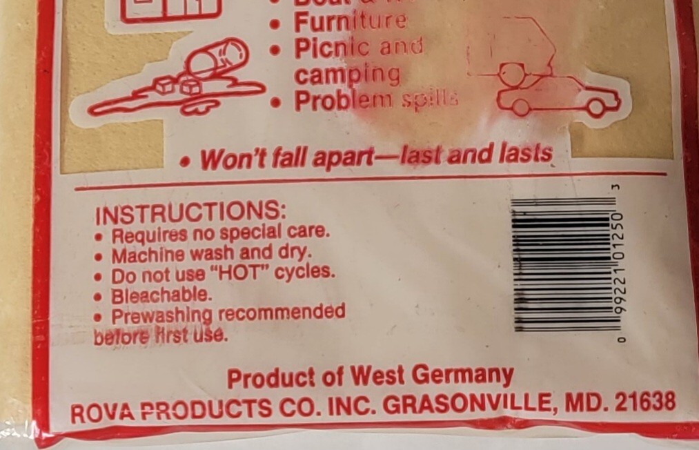 ROVA BRAND Car Drying Towel Absorbent SHAMMY WEST GERMANY (RARE FIND) NOS VTG