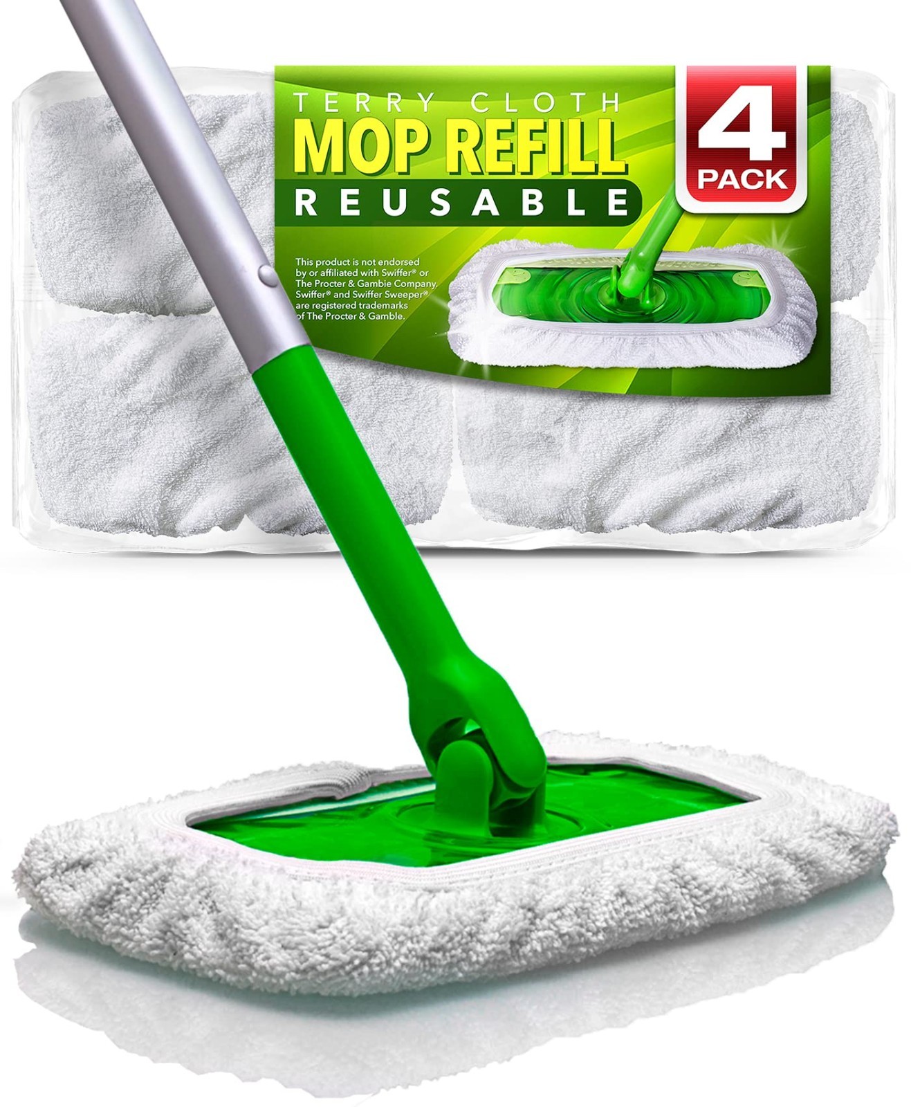 Reusable 100% Cotton Mop Pads for Swiffer Sweeper – 4-Pack, Machine Washable Ter