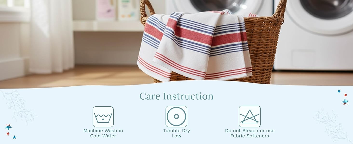 Red White and Blue Kitchen Towels – 6 Pack, 100% Cotton, 30″x20″, Striped