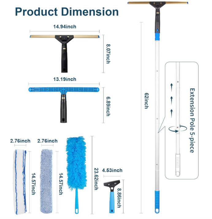 Set Limpiacristales Giratorio con Plumero Flexible, Raspador y Accesorios Hogar