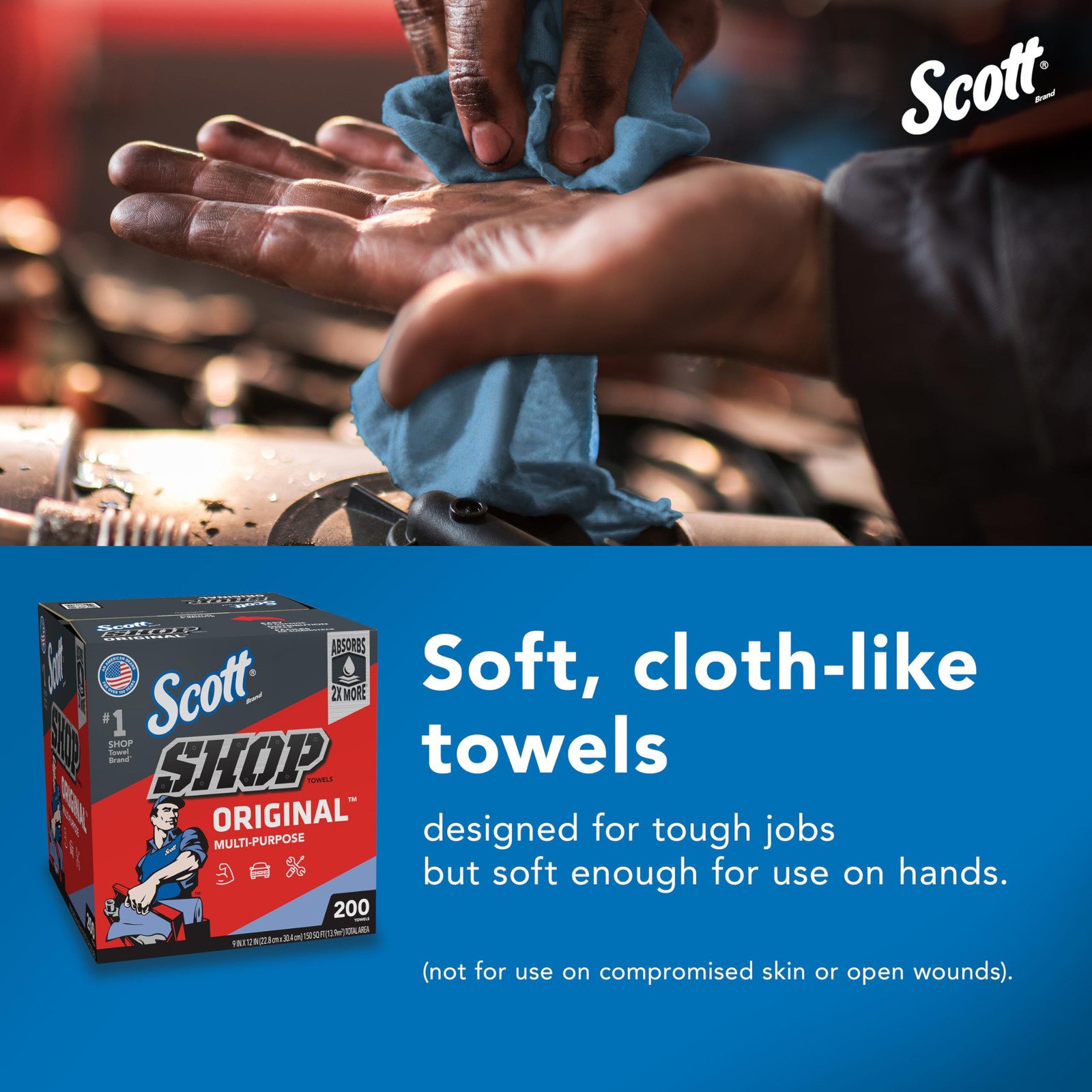 Scott Shop Original Blue Towels (75190), 9″x12″ 200 Count (Pack of 8),