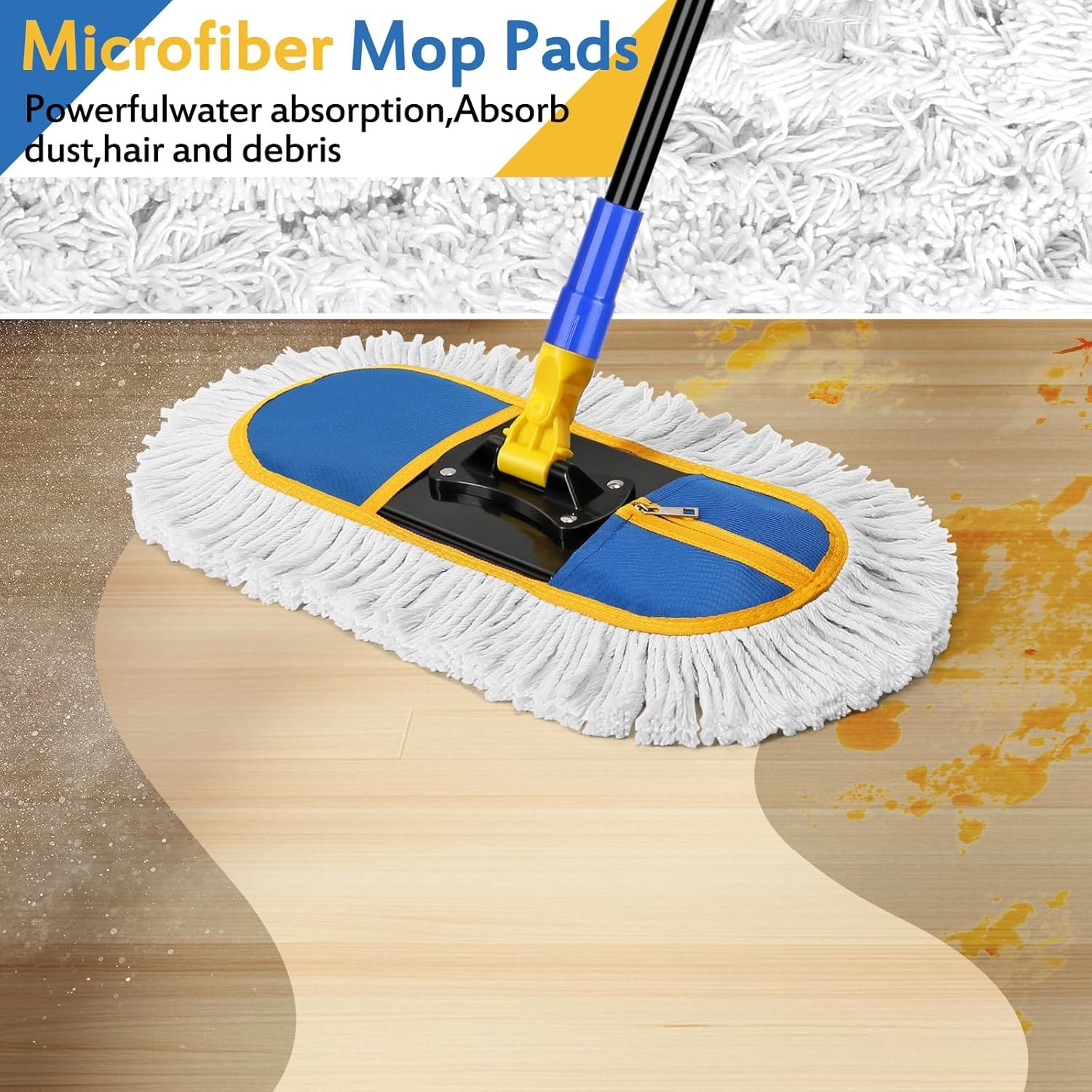 16in Commercial Dust Mop Floor Cleaner Wet Dry 2 Washable Pads Blue