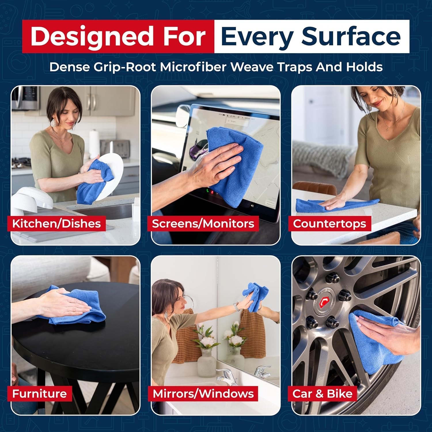 Ultra Absorbent Microfiber Cleaning Cloth – 12 Pack, 1200 Washes, 12.5″x12.5″