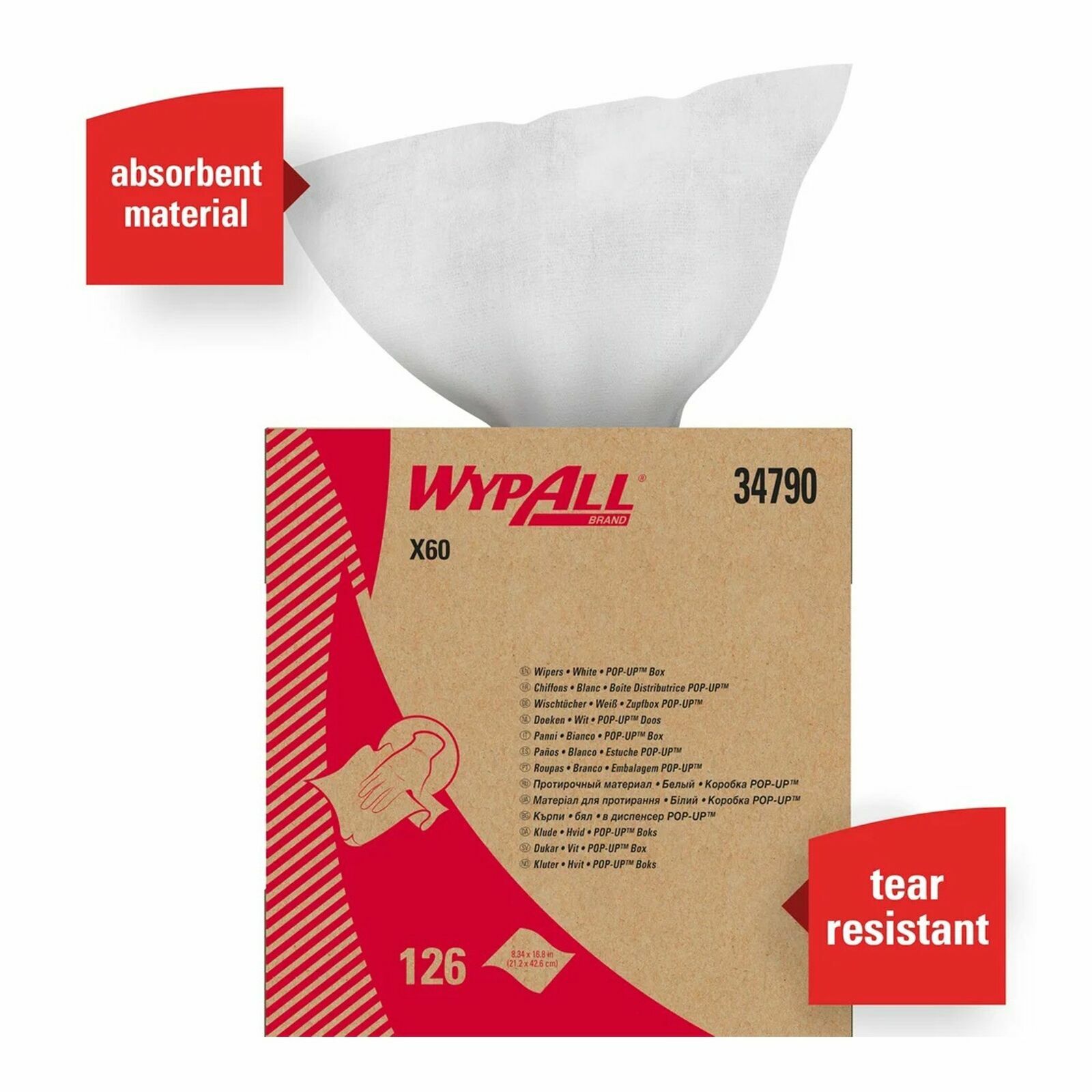 WypAll X60 Reusable Task Wipe 8.34″ x 16.8″ 34790 1 Box / 126 Wipes