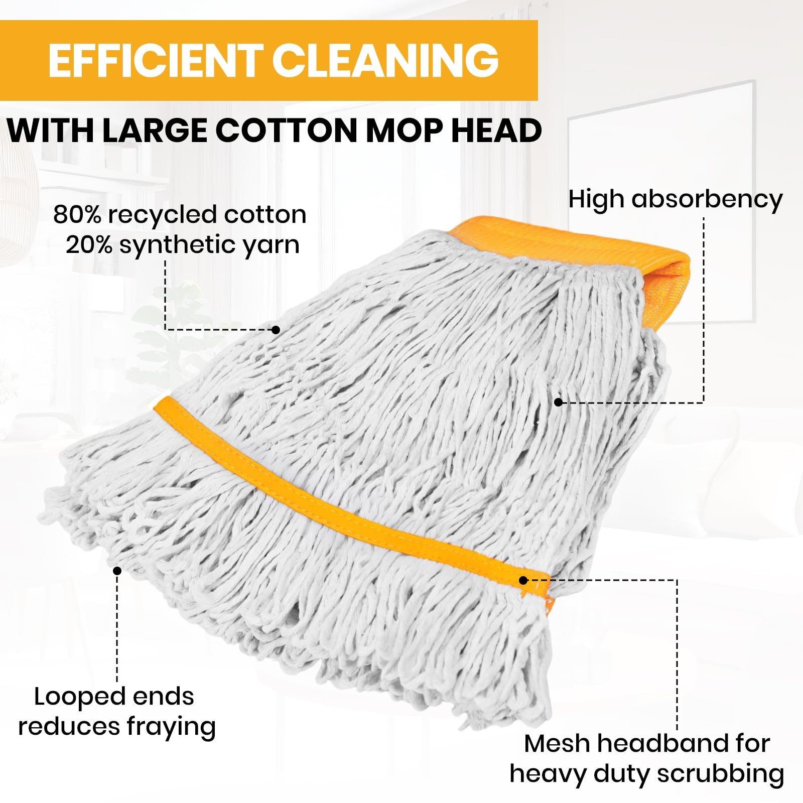 (1PK) Commercial Mop Head Replacement 16 oz, Heavy Duty Wet Industrial Mop Re…