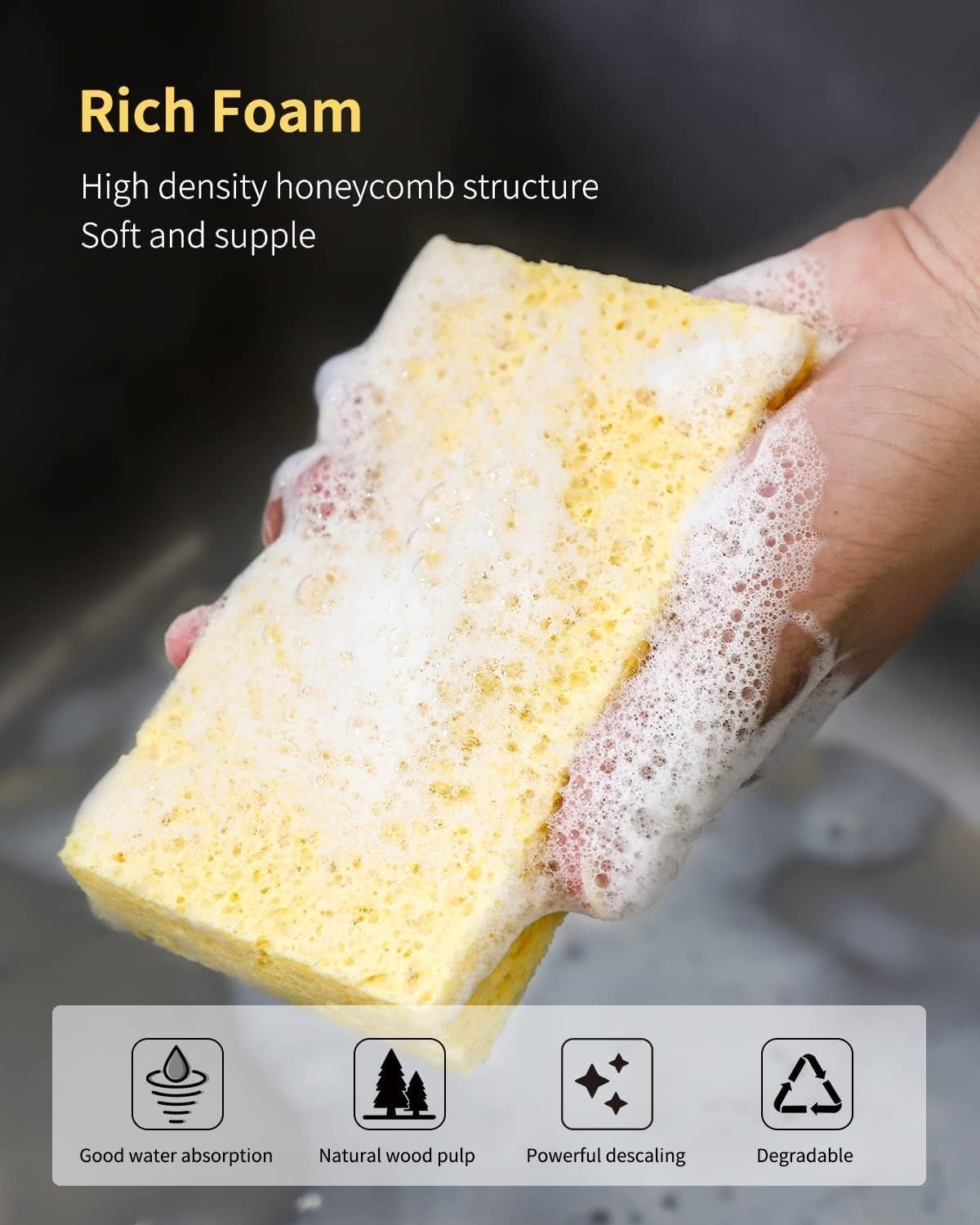 100% Biodegradable Cellulose Sponges – Reusable Kitchen Cleaning Solution 6 Pack