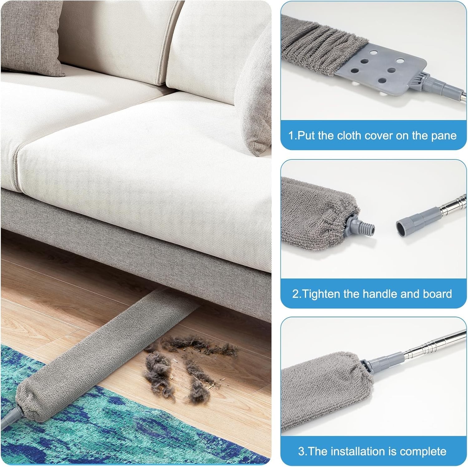 Retractable Gap Dust Cleaner with 15-98 Inch Extension Pole, Flat Duster for …