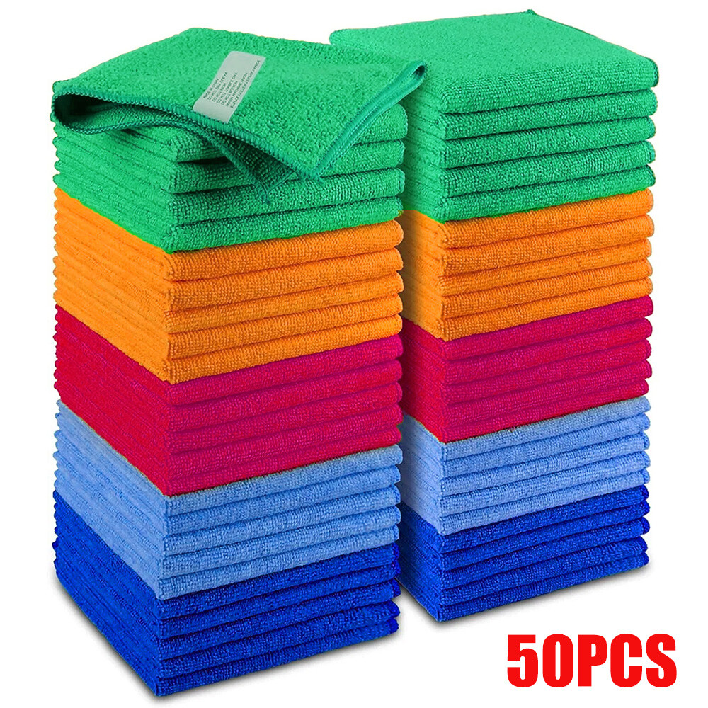 Microfiber Cleaning Cloth Set of 50 Towel Rag Car Polishing Detailing No-Scratch