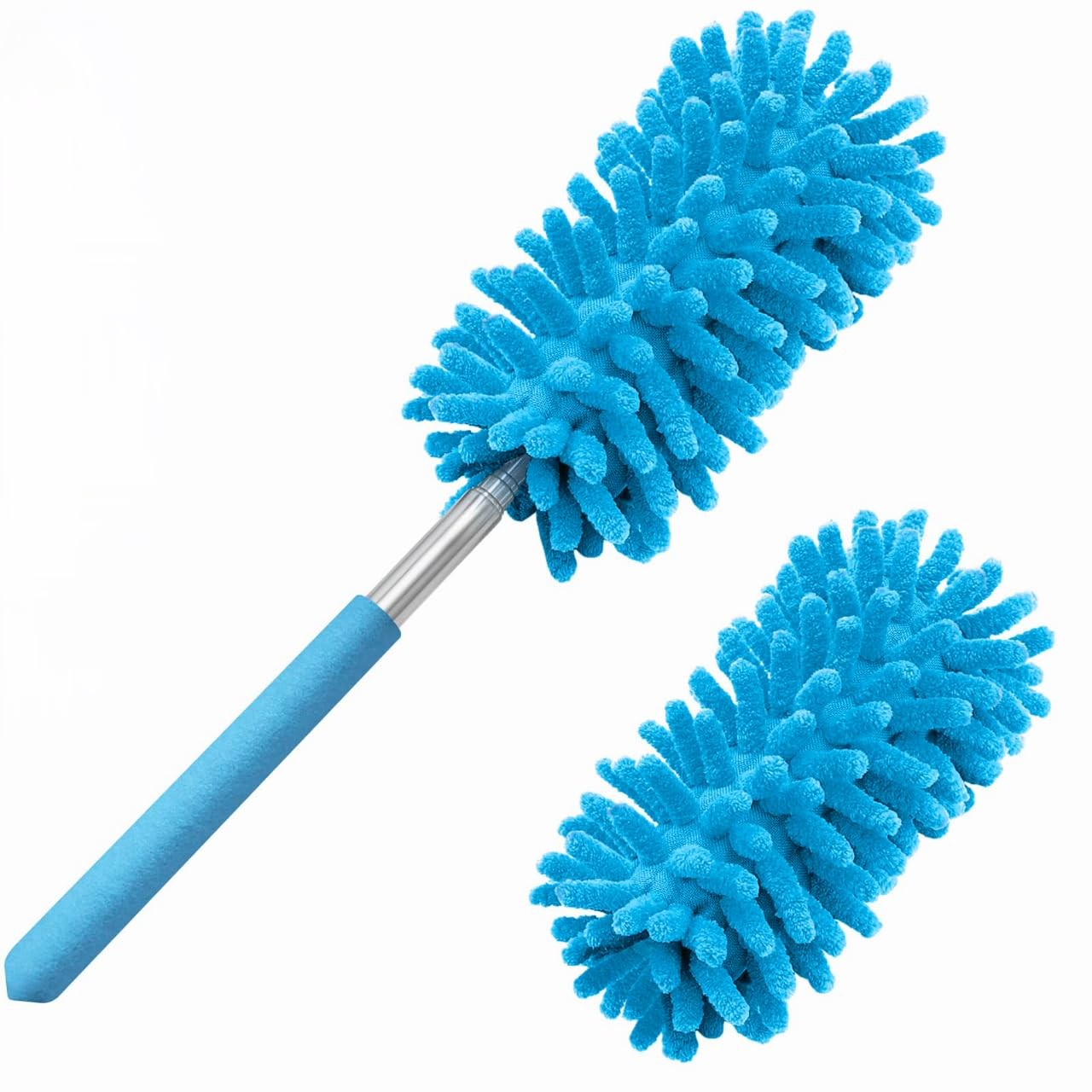 Microfiber Duster for Cleaning, Tukuos Hand Washable 2 Attachments, Blue