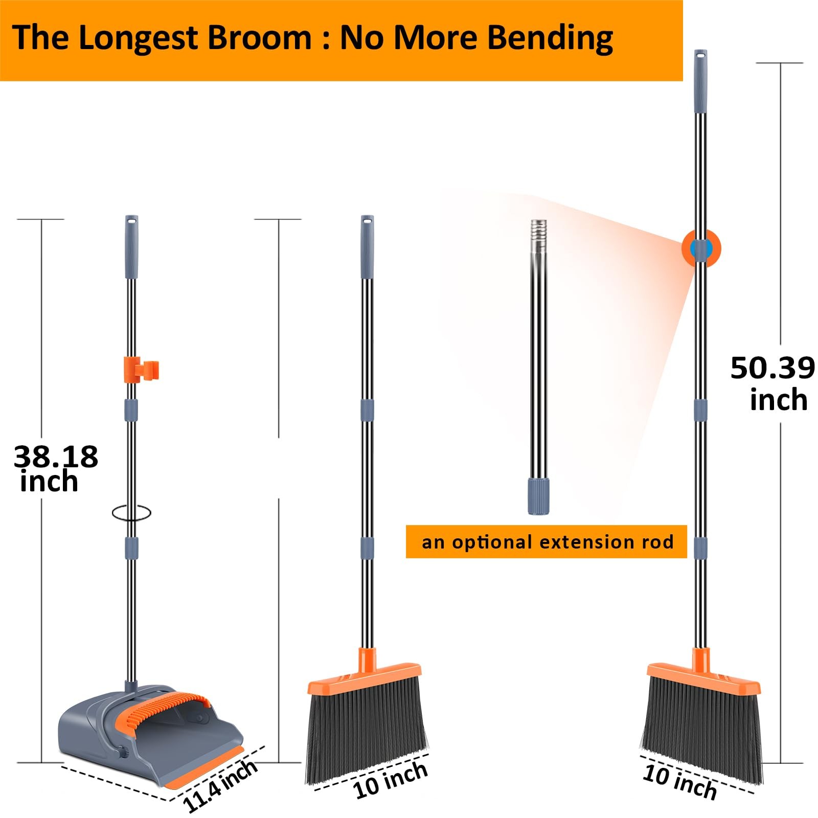 Upgrade Broom and Dustpan Set, Self-Cleaning with Dustpan Teeth, Indoor&Outdo…