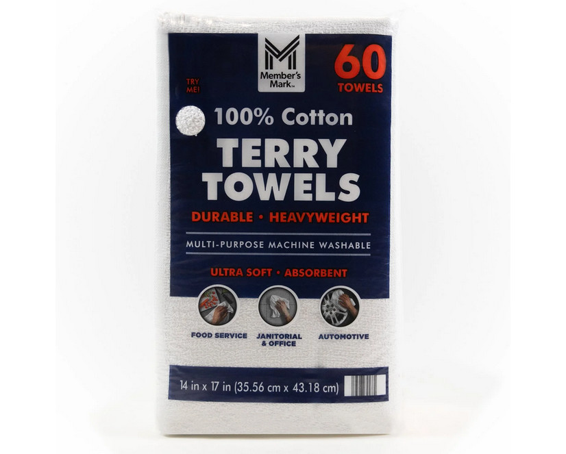 Member’s Mark 100% Cotton Terry Towels 14″x17″, 60 Count Bulk Pack