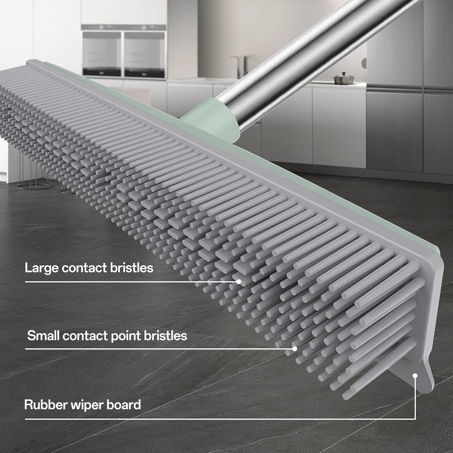 Pet Hair Rubber Broom with Squeegee for Carpet,Fur Remover Broom Carpet Rake for