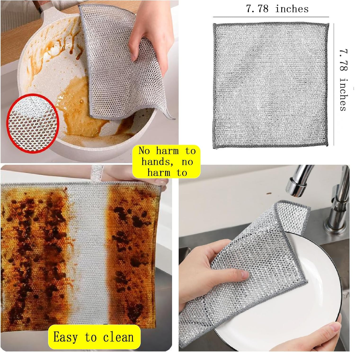 Double Layer Metal Wire Scratch Free Cloth, Dry and Wet Dual-Purpose Metal Wire