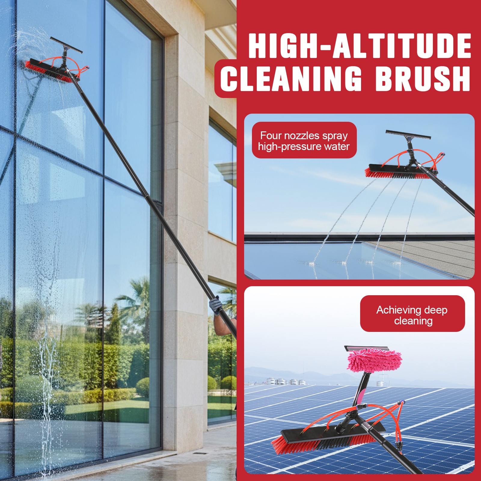 Solar Panel Cleaning Kit with 7M Water Fed Pole, Brush, and Squeegee US