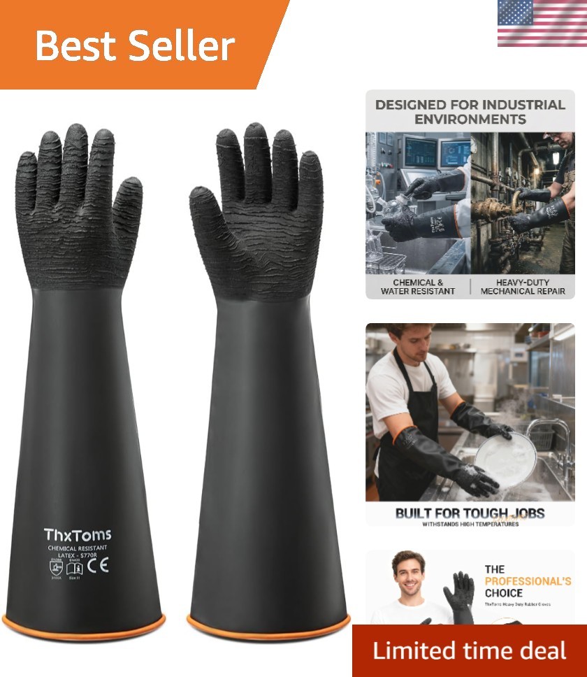 Industrial Chemical Resistant Gloves – Non-Slip Waterproof 22” Reusable Pair