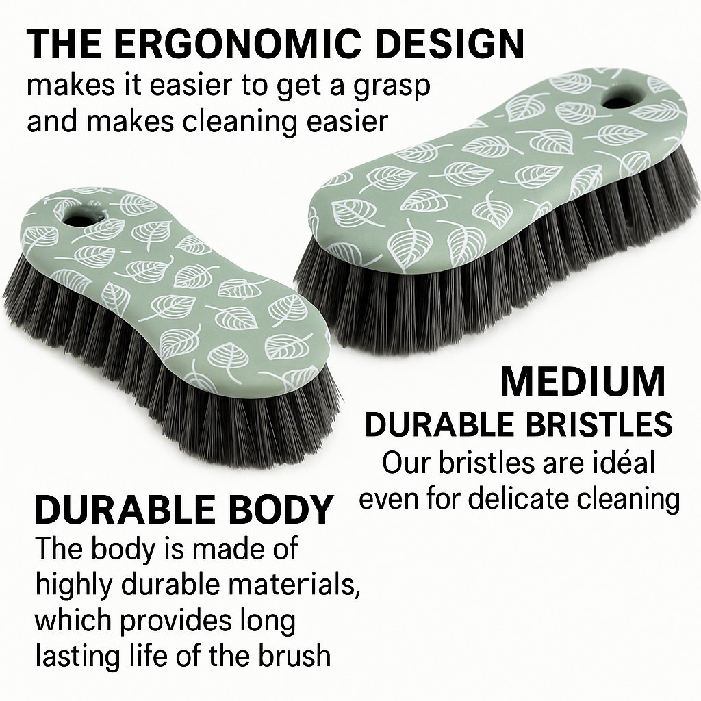 2 Pack Multi-Purpose Scrub Brush – Heavy Duty Green Printed Cleaning Tool