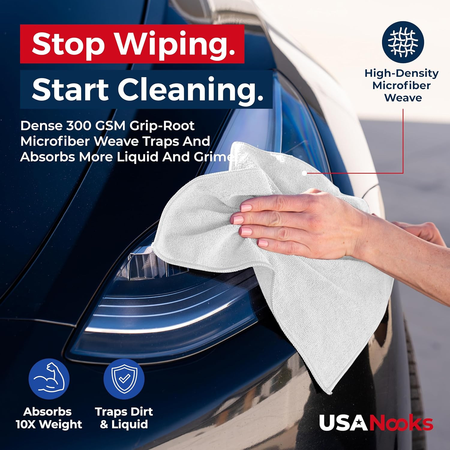USANOOKS Microfiber Cleaning Cloth – White – 12Pcs (12.5X12.5 Inch) High Perform