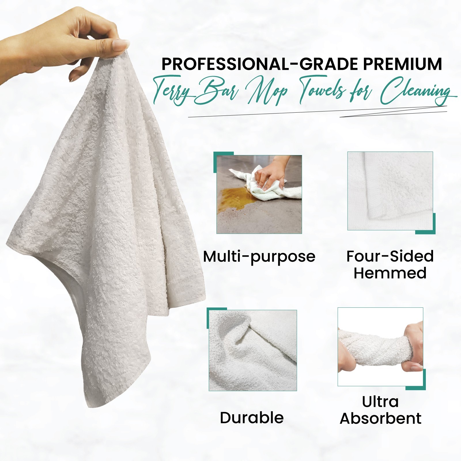 New Terry Bar Mop Towels – Bulk White Rags for Bars & Home – Compressed Boxes