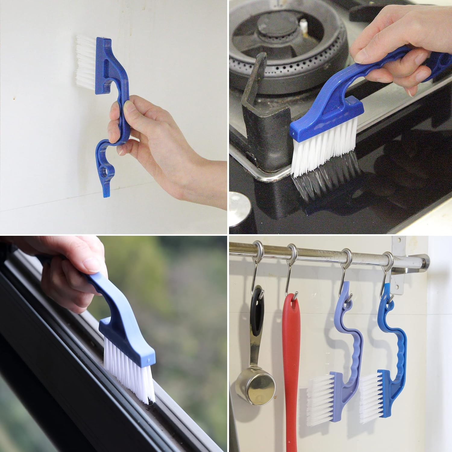 Slick- Window Track Cleaning Brush, 2 Pack, Blue Ergonomic Handle | Built-In Scr
