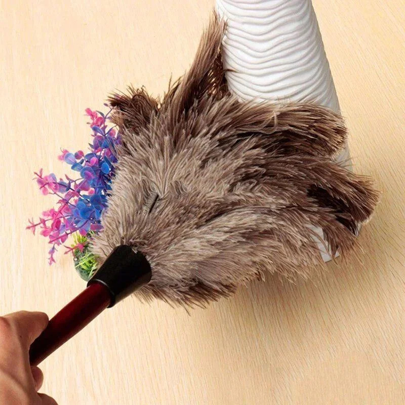 NEW Household Anti-Static Ostrich Feather Brush Wooden Handle Duster Dust Remova