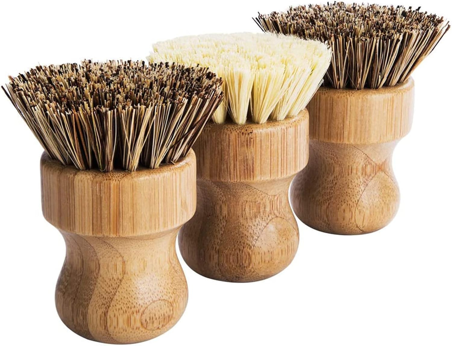 Palm Pot Brush- Bamboo round 3 Packs Mini Dish Brush Natural Scrub Brush Durable