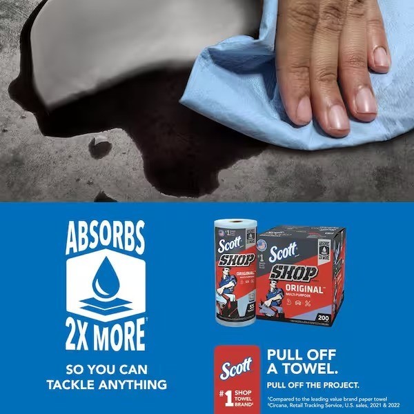 3 Pack Scott Blue Cleaning Shop Towel Cleaning Wipes, Multi-Purpose, Blue Paper