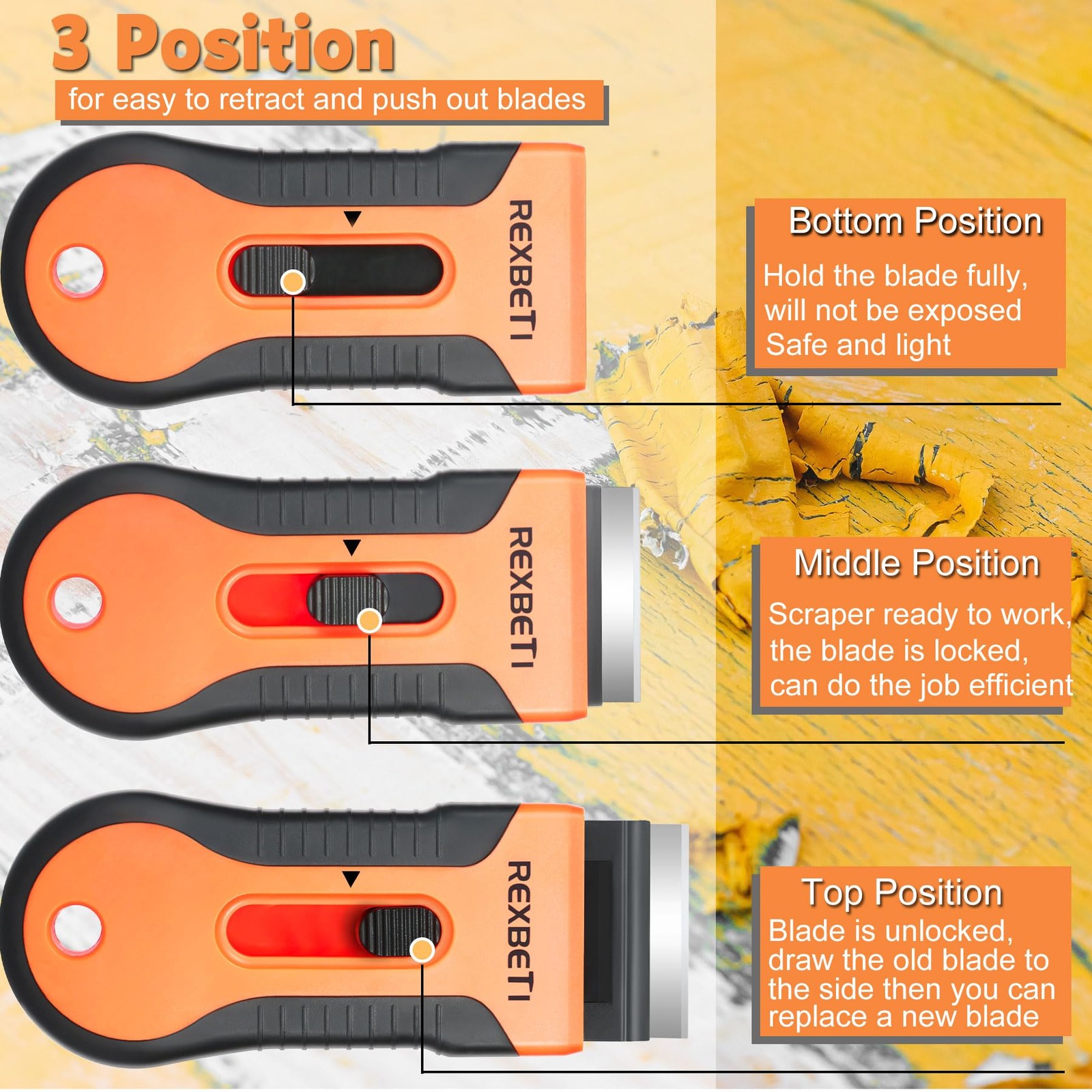 REXBETI Razor Blade Scraper Tool, 2 Pack Set 2 Pack, Orange