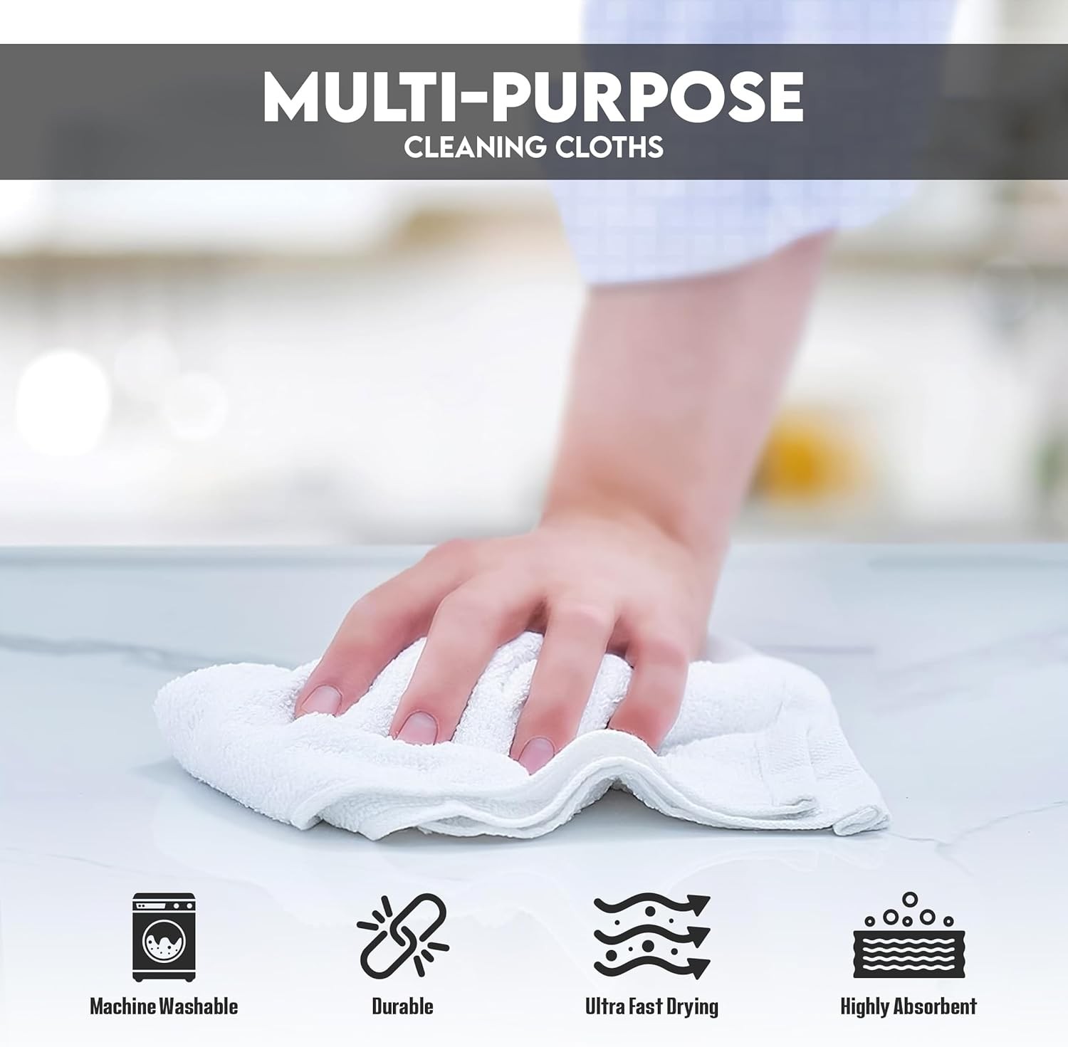 Terry Bar Mop Towels – 60 Pack (14″x17″) White Cotton Terry Cloths, Super