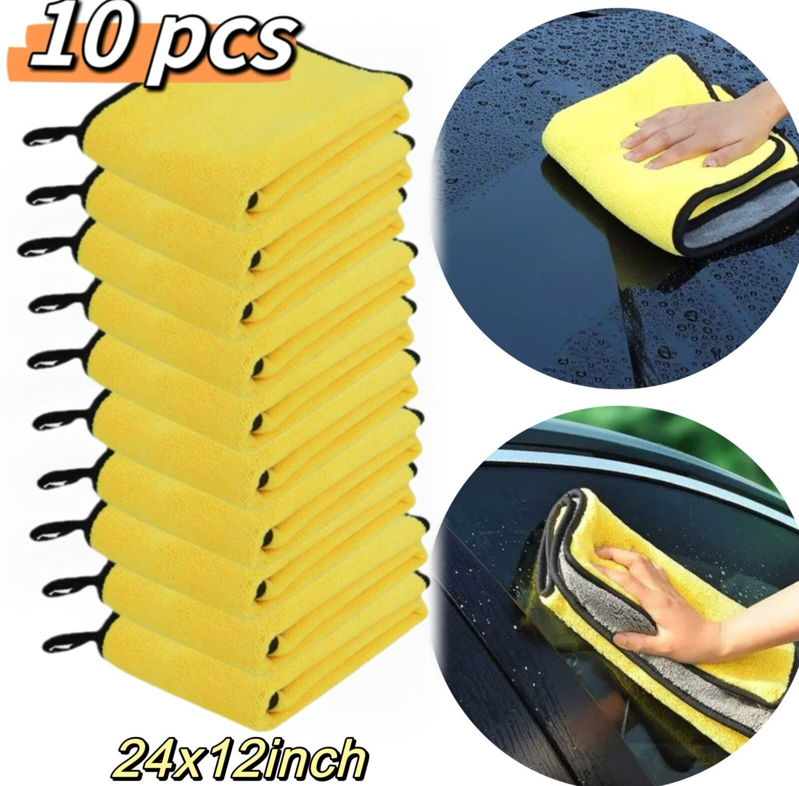 Yellow 10X Car Wash Microfiber Towel 24×12” Cleaning Drying Car Care Soft Cloth