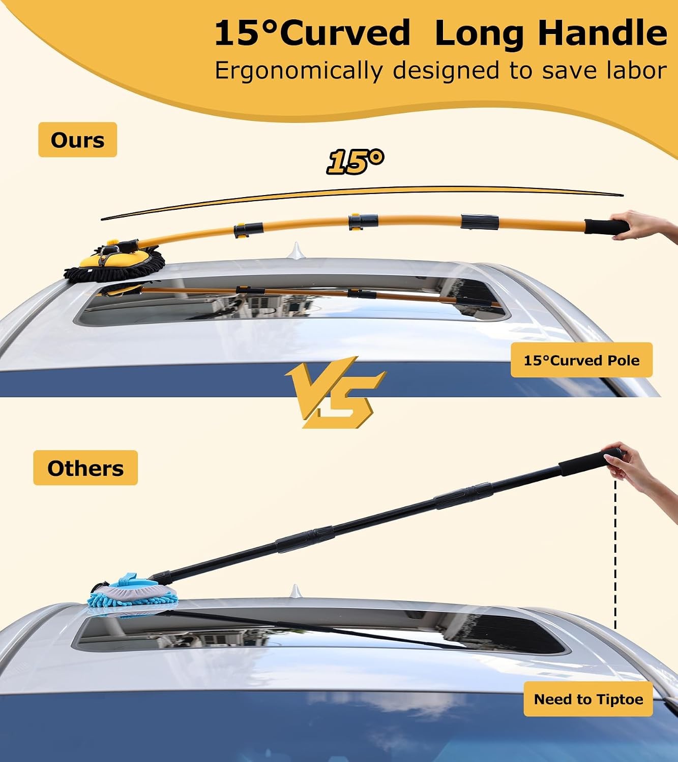 Car Wash Brush Kit Long Handle Mop with Sponge and Mitt 56.7″ Cleaning