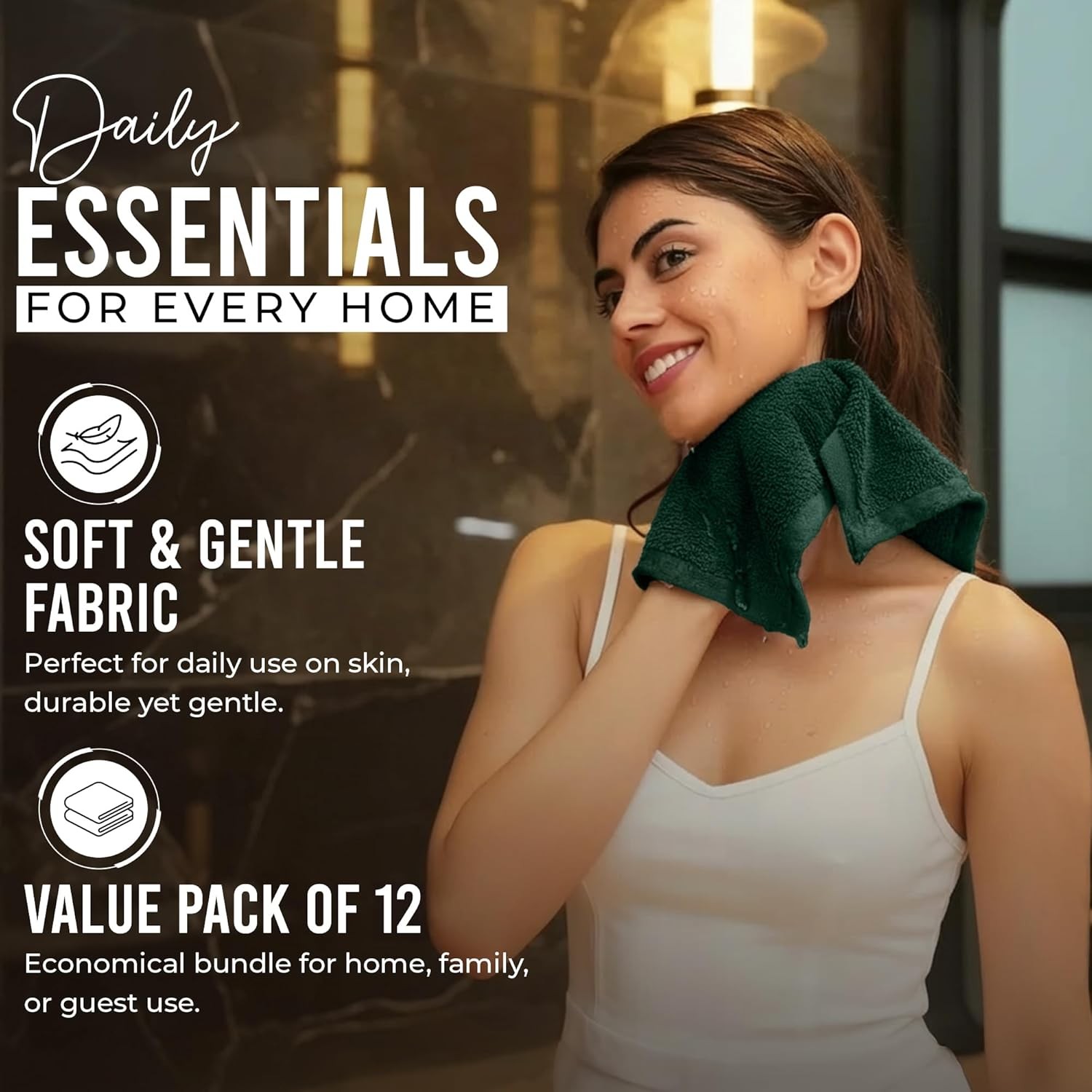 12-Pack Premium 100% Cotton Hunter Green Face Towels for Bathroom [12×12] –