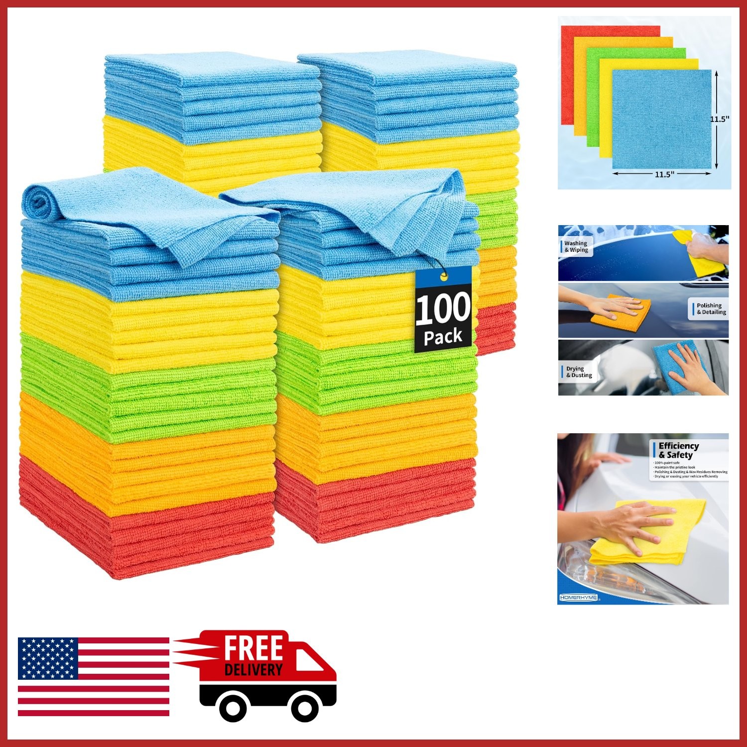 Ultra Soft Lint-Free Microfiber Cleaning Rags 100 Count for All-Purpose Use